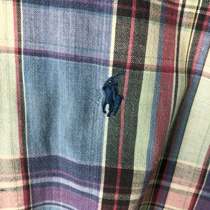 Ralph Lauren short sleeve button down check shirt, men's size L cotton Blue type light blue Vintage Second Hand