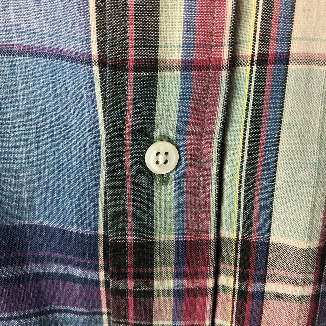 Ralph Lauren short sleeve button down check shirt, men's size L cotton Blue type light blue Vintage Second Hand
