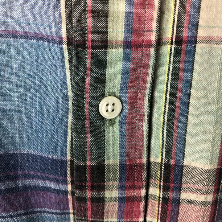 Ralph Lauren short sleeve button down check shirt, men's size L cotton Blue type light blue Vintage Second Hand