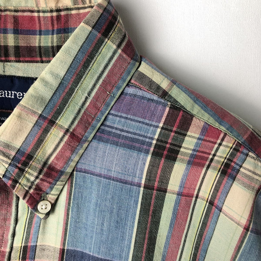Ralph Lauren short sleeve button down check shirt, men's size L cotton Blue type light blue Vintage Second Hand