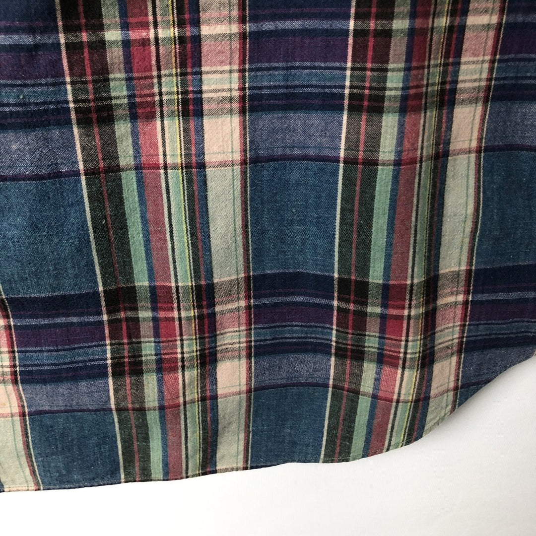 Ralph Lauren short sleeve button down check shirt, men's size L cotton Blue type light blue Vintage Second Hand