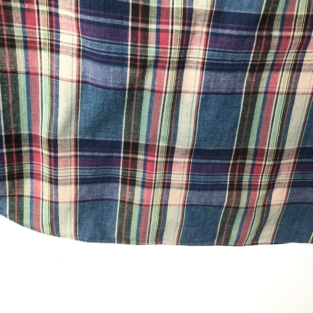 Ralph Lauren short sleeve button down check shirt, men's size L cotton Blue type light blue Vintage Second Hand
