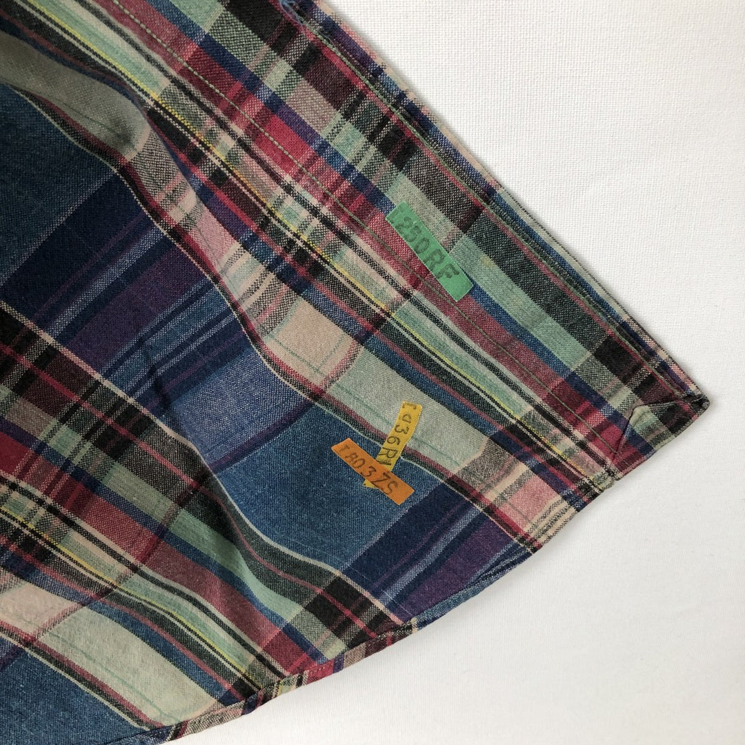 Ralph Lauren short sleeve button down check shirt, men's size L cotton Blue type light blue Vintage Second Hand