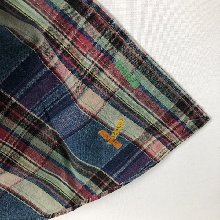 Ralph Lauren short sleeve button down check shirt, men's size L cotton Blue type light blue Vintage Second Hand