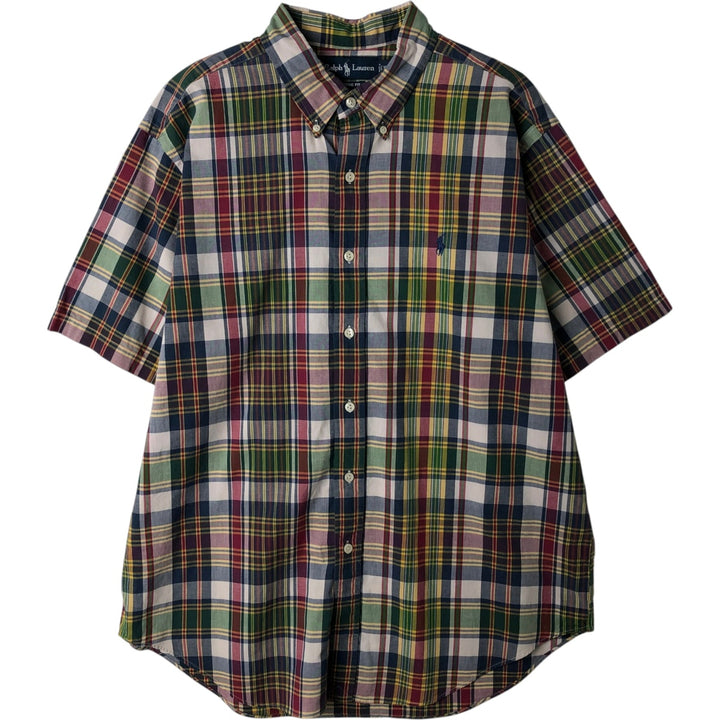 Ralph Lauren Classic Fit Short Sleeve Button Down Check Shirt Men's XL cotton navy blue type Vintage Second Hand