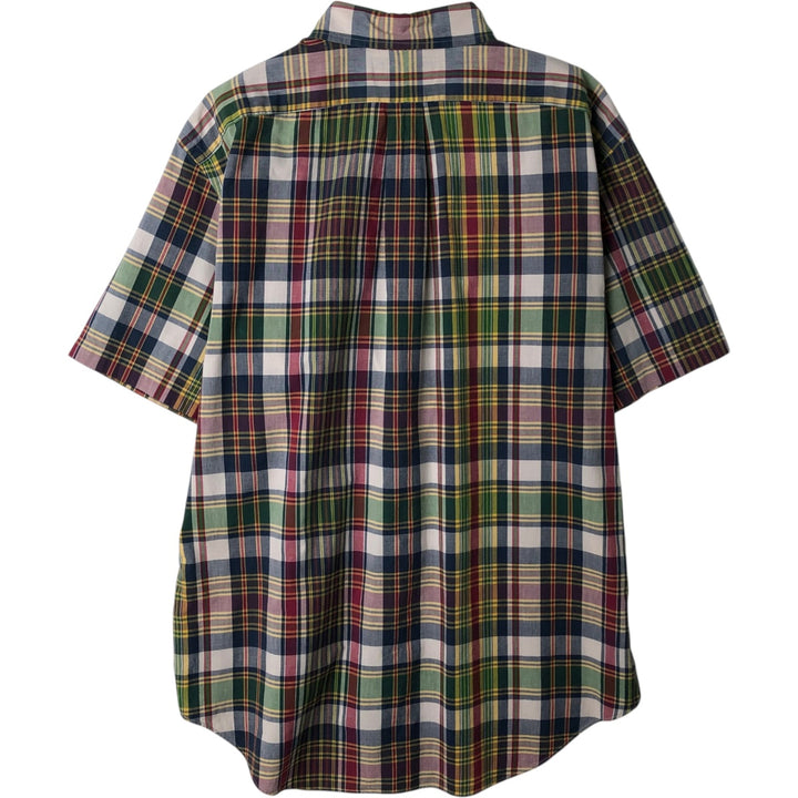 Ralph Lauren Classic Fit Short Sleeve Button Down Check Shirt Men's XL cotton navy blue type Vintage Second Hand