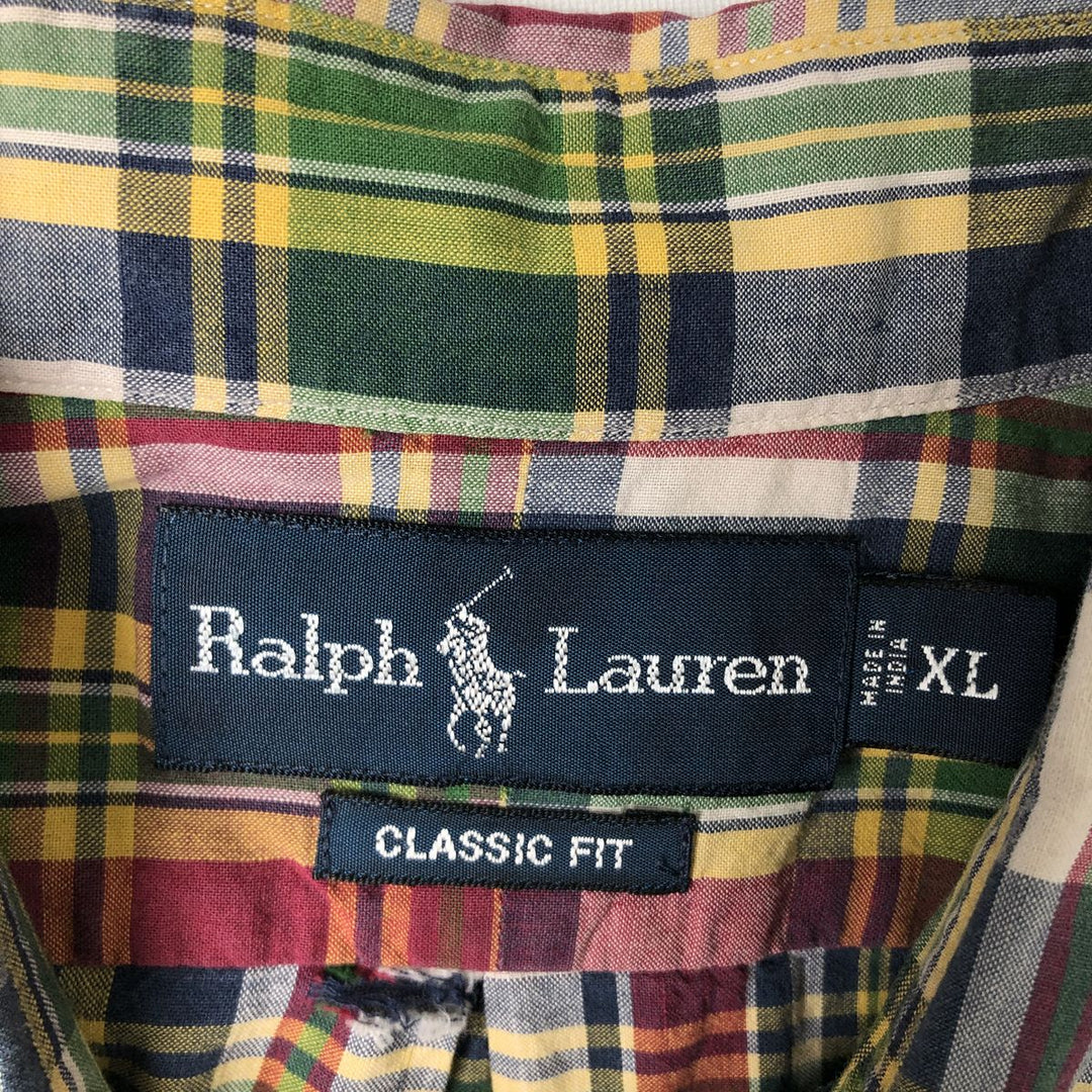 Ralph Lauren Classic Fit Short Sleeve Button Down Check Shirt Men's XL cotton navy blue type Vintage Second Hand