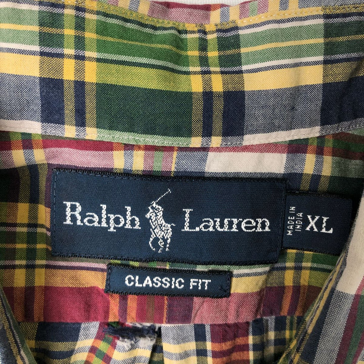 Ralph Lauren Classic Fit Short Sleeve Button Down Check Shirt Men's XL cotton navy blue type Vintage Second Hand