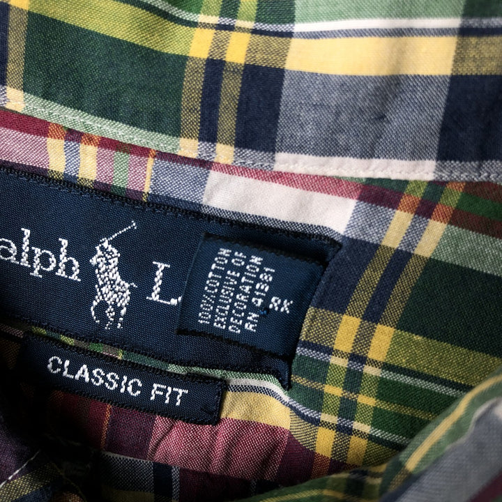 Ralph Lauren Classic Fit Short Sleeve Button Down Check Shirt Men's XL cotton navy blue type Vintage Second Hand