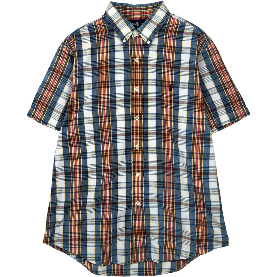 Ralph Lauren CUSTOM FIT short sleeve button down check shirt men's size L cotton blue type Vintage Second Hand