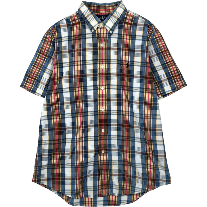 Ralph Lauren CUSTOM FIT short sleeve button down check shirt men's size L cotton blue type Vintage Second Hand