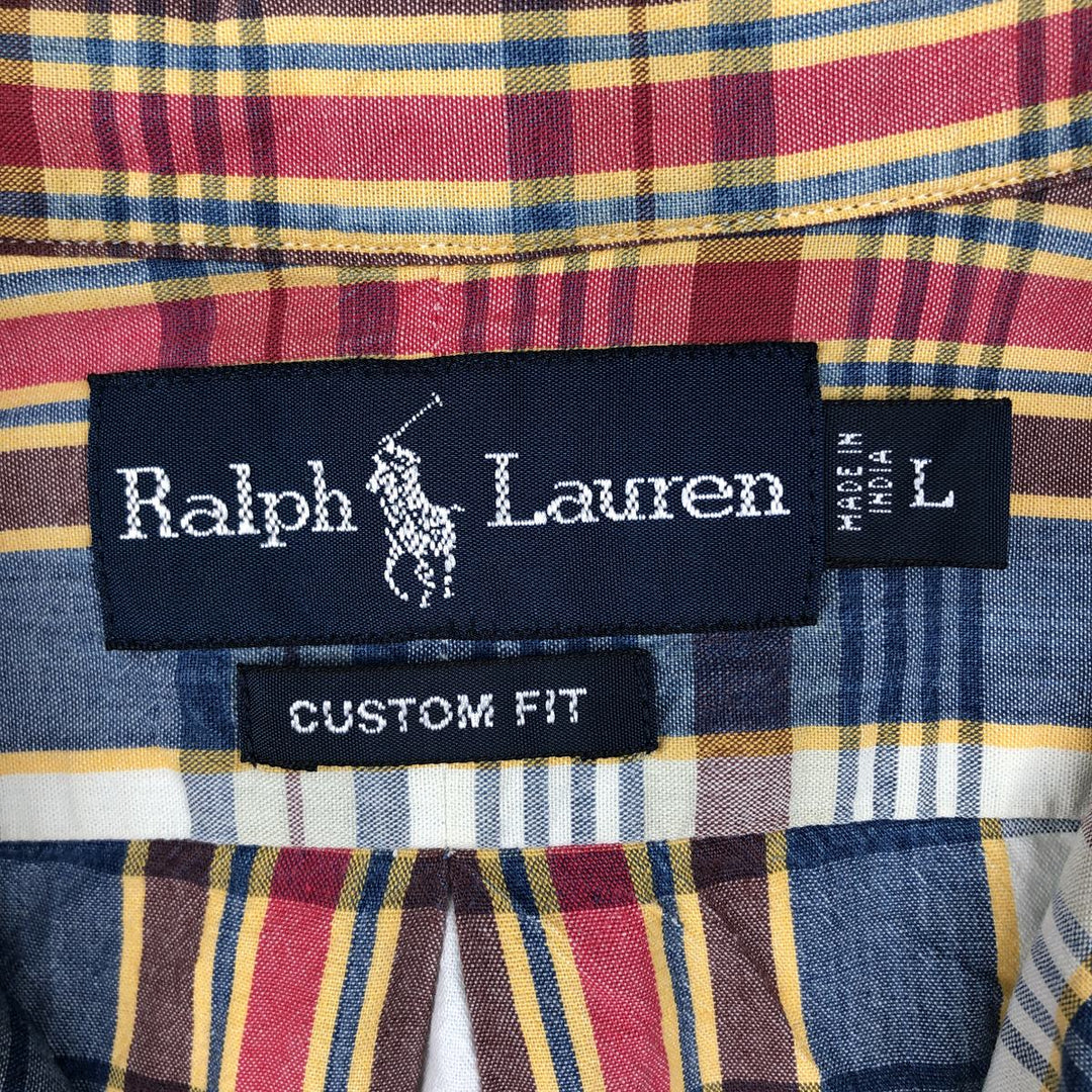 Ralph Lauren CUSTOM FIT short sleeve button down check shirt men's size L cotton blue type Vintage Second Hand