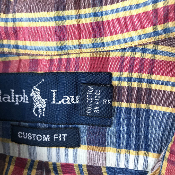 Ralph Lauren CUSTOM FIT short sleeve button down check shirt men's size L cotton blue type Vintage Second Hand