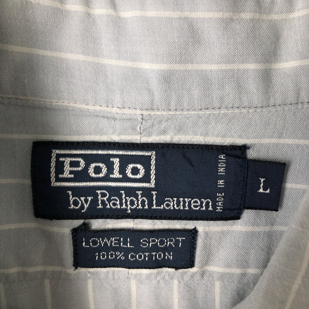 Ralph Lauren POLO by Ralph Lauren LOWELL SPORT Short-Sleeve Button-Down Striped Shirt, Men's Size L (approx.) cotton Blue type light blue Vintage Second Hand