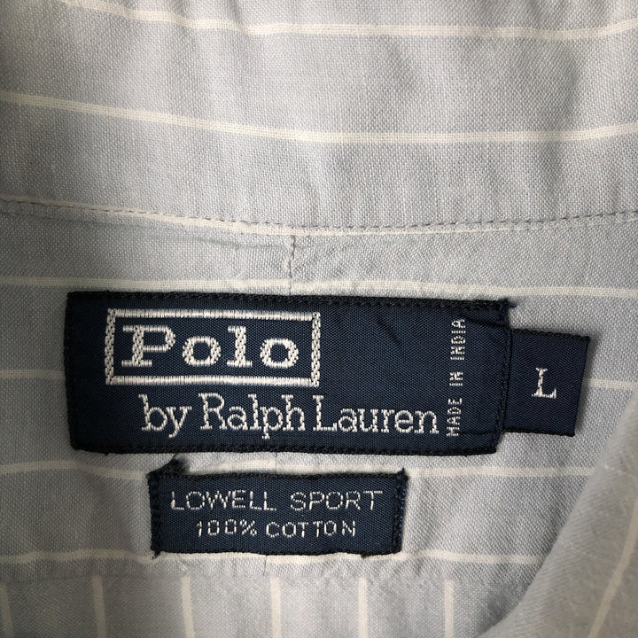 Ralph Lauren POLO by Ralph Lauren LOWELL SPORT Short-Sleeve Button-Down Striped Shirt, Men's Size L (approx.) cotton Blue type light blue Vintage Second Hand