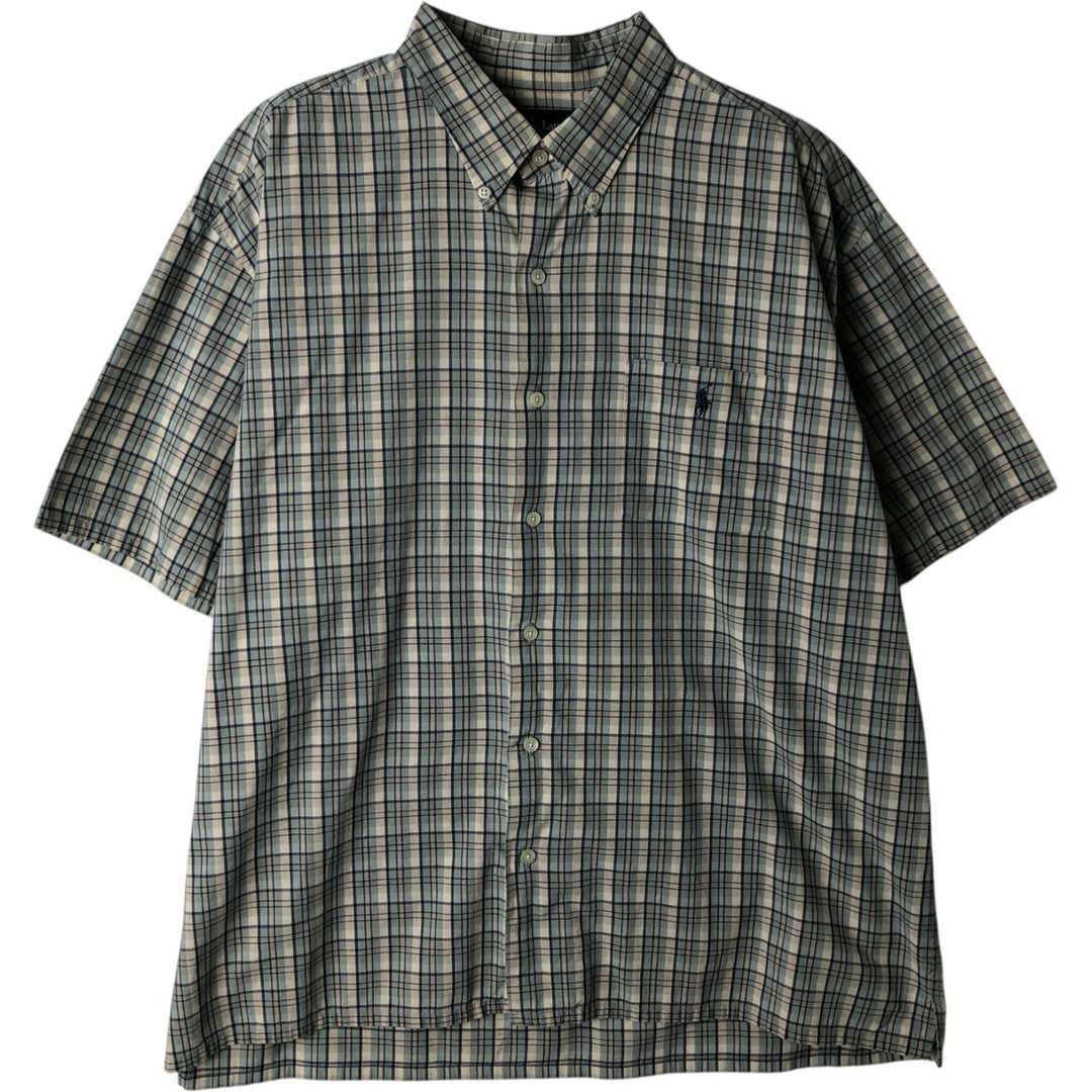 Ralph Lauren GREGGOR short sleeve button down check shirt box shirt men's XL size cotton white type Vintage Second Hand