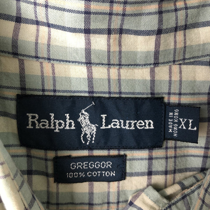 Ralph Lauren GREGGOR short sleeve button down check shirt box shirt men's XL size cotton white type Vintage Second Hand