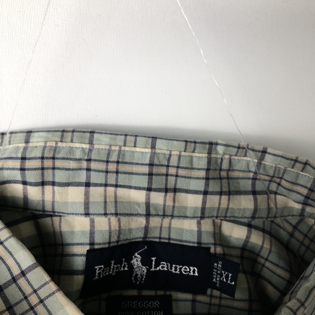 Ralph Lauren GREGGOR short sleeve button down check shirt box shirt men's XL size cotton white type Vintage Second Hand