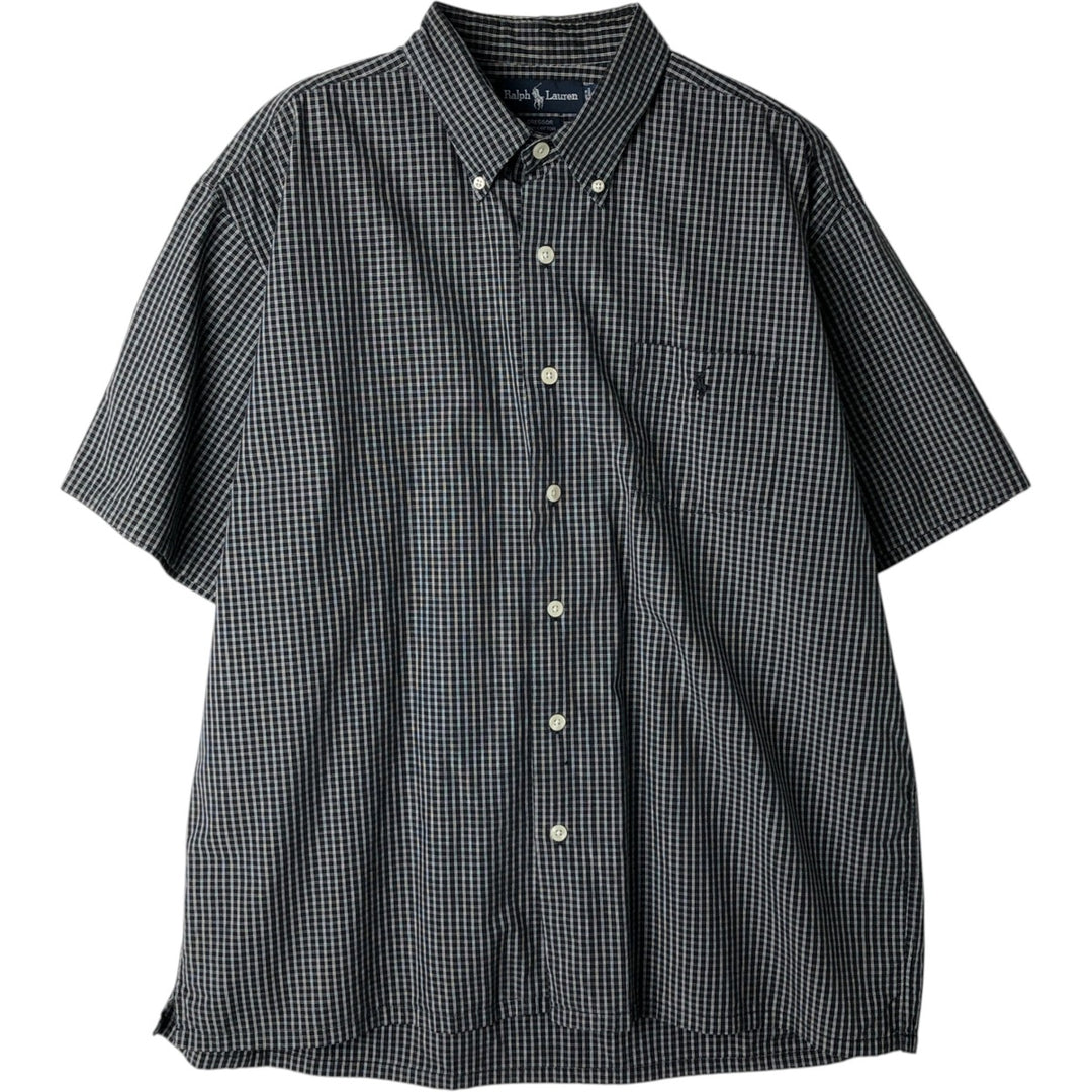 Ralph Lauren BLAKE short sleeve button down check shirt, men's size L cotton black type Vintage Second Hand