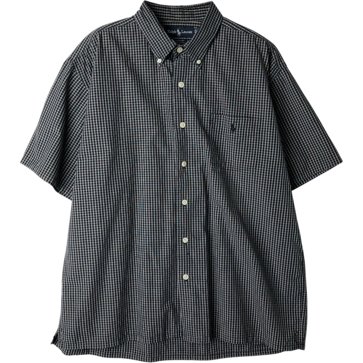 Ralph Lauren BLAKE short sleeve button down check shirt, men's size L cotton black type Vintage Second Hand