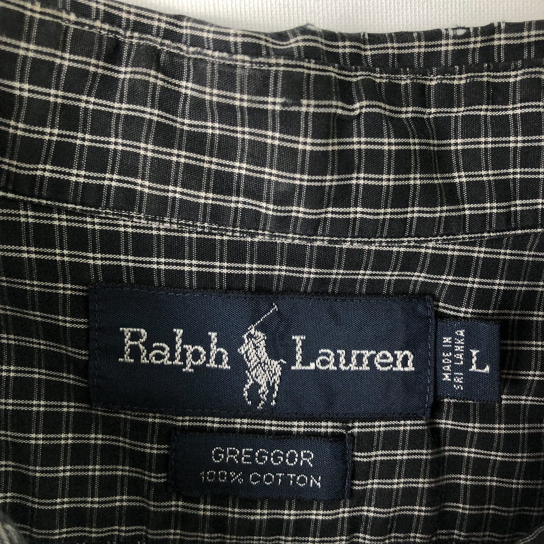 Ralph Lauren BLAKE short sleeve button down check shirt, men's size L cotton black type Vintage Second Hand