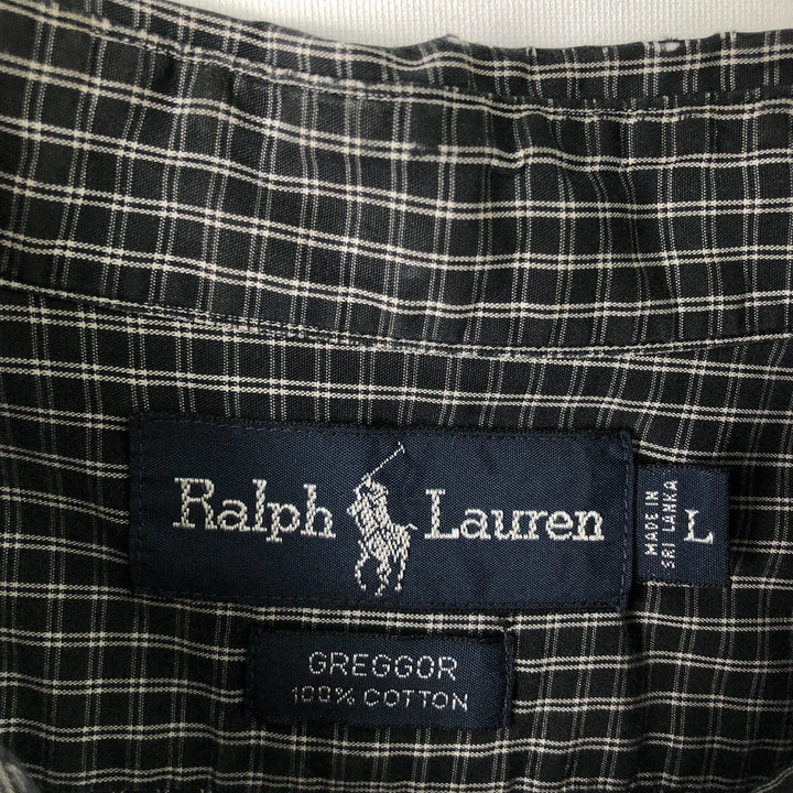 Ralph Lauren BLAKE short sleeve button down check shirt, men's size L cotton black type Vintage Second Hand