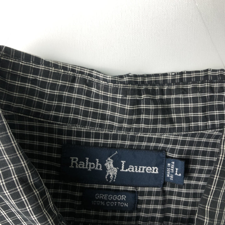 Ralph Lauren BLAKE short sleeve button down check shirt, men's size L cotton black type Vintage Second Hand
