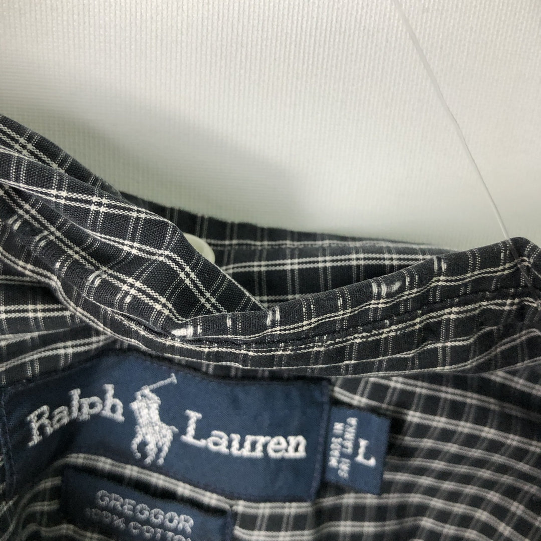 Ralph Lauren BLAKE short sleeve button down check shirt, men's size L cotton black type Vintage Second Hand