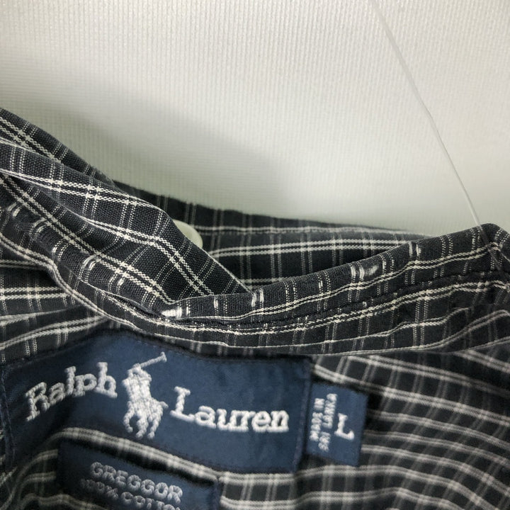 Ralph Lauren BLAKE short sleeve button down check shirt, men's size L cotton black type Vintage Second Hand