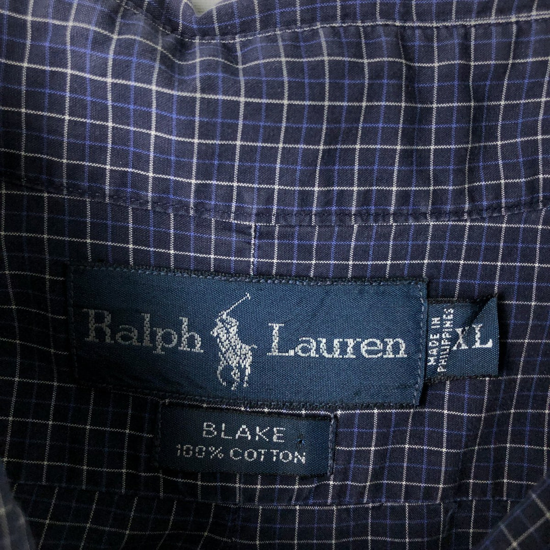 Ralph Lauren BLAKE short sleeve button down check shirt men's XL size cotton navy blue type Vintage Second Hand