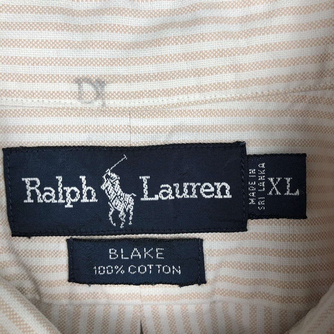 Ralph Lauren BLAKE Short-Sleeve Button-Down Striped Shirt, Men's Size XL (approx.) cotton orange type Vintage Second Hand