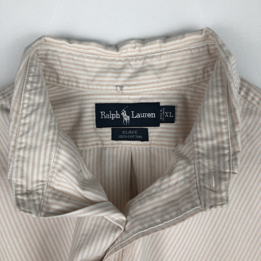 Ralph Lauren BLAKE Short-Sleeve Button-Down Striped Shirt, Men's Size XL (approx.) cotton orange type Vintage Second Hand