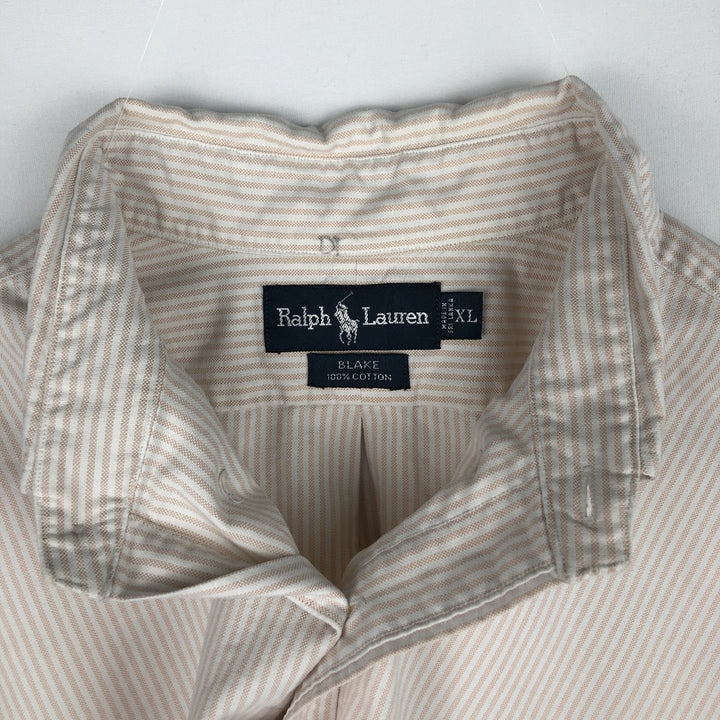 Ralph Lauren BLAKE Short-Sleeve Button-Down Striped Shirt, Men's Size XL (approx.) cotton orange type Vintage Second Hand
