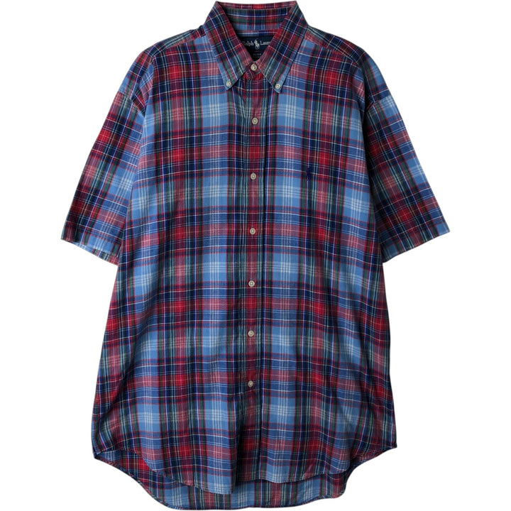 Ralph Lauren BLAKE short sleeve button down check shirt, men's size M cotton blue type Vintage Second Hand