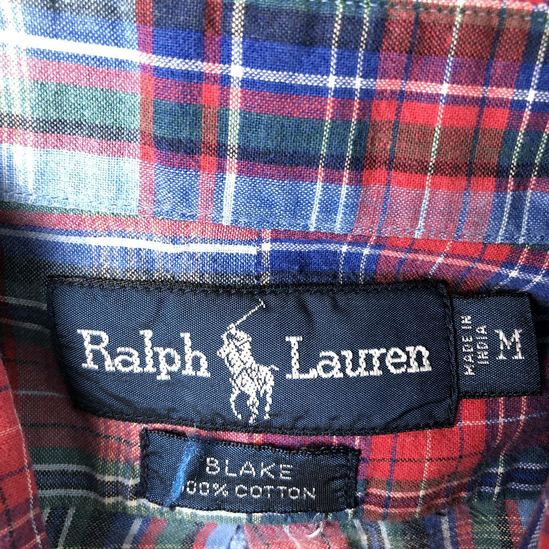 Ralph Lauren BLAKE short sleeve button down check shirt, men's size M cotton blue type Vintage Second Hand