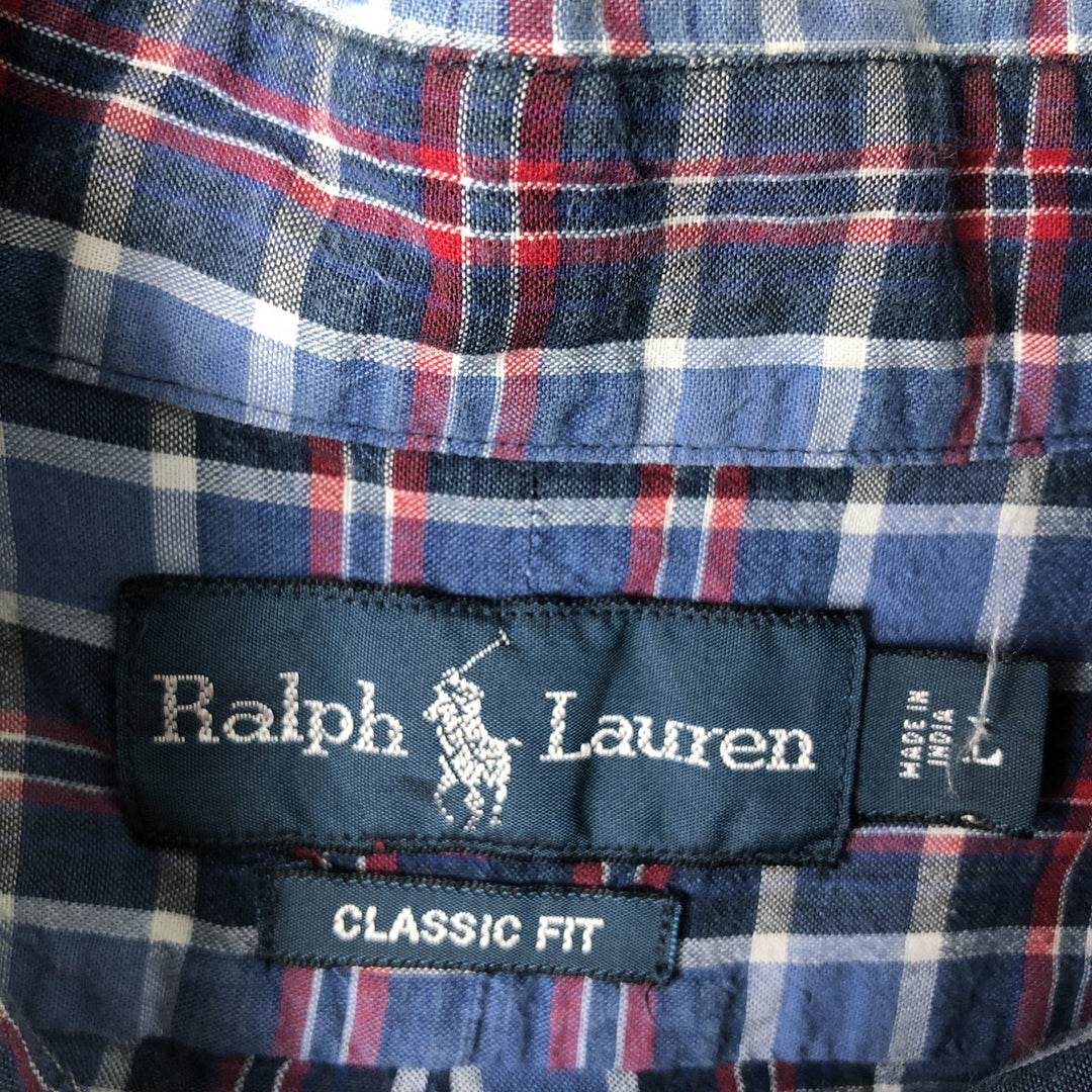 Ralph Lauren Classic Fit Short Sleeve Button Down Check Shirt Men's Size L cotton blue type Vintage Second Hand
