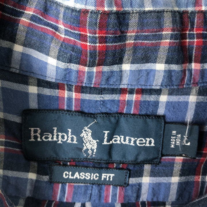 Ralph Lauren Classic Fit Short Sleeve Button Down Check Shirt Men's Size L cotton blue type Vintage Second Hand