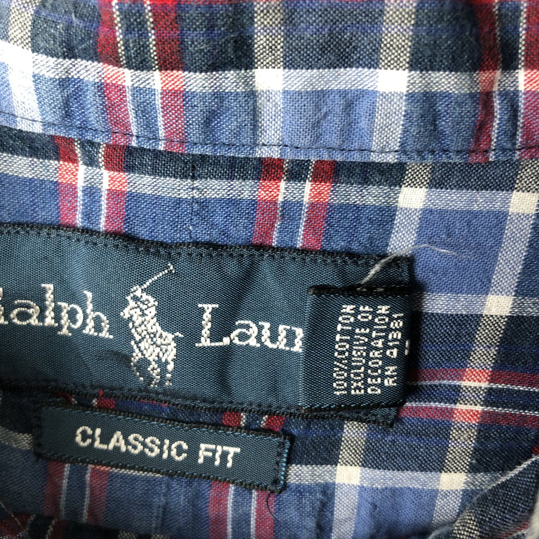 Ralph Lauren Classic Fit Short Sleeve Button Down Check Shirt Men's Size L cotton blue type Vintage Second Hand