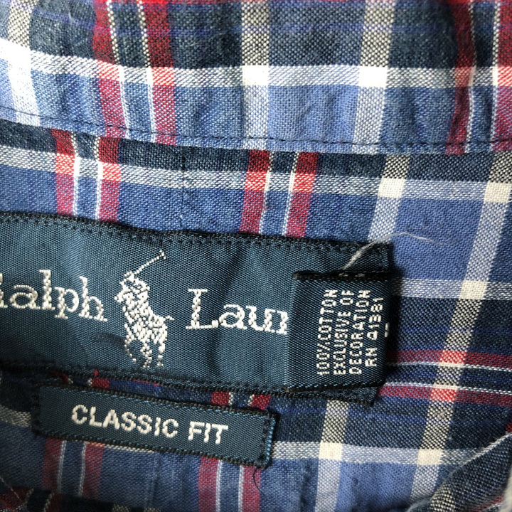 Ralph Lauren Classic Fit Short Sleeve Button Down Check Shirt Men's Size L cotton blue type Vintage Second Hand