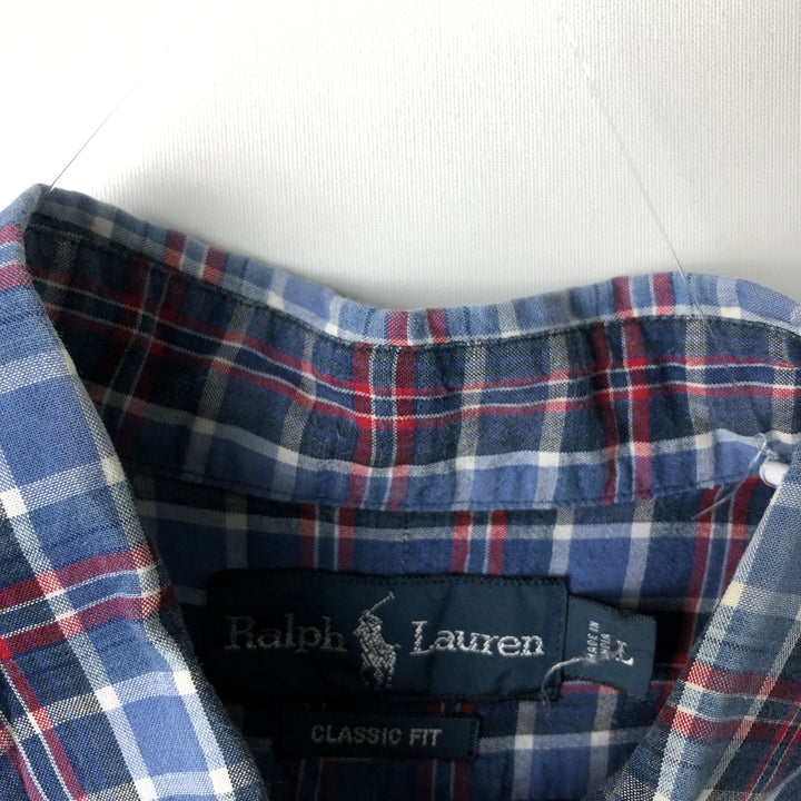 Ralph Lauren Classic Fit Short Sleeve Button Down Check Shirt Men's Size L cotton blue type Vintage Second Hand