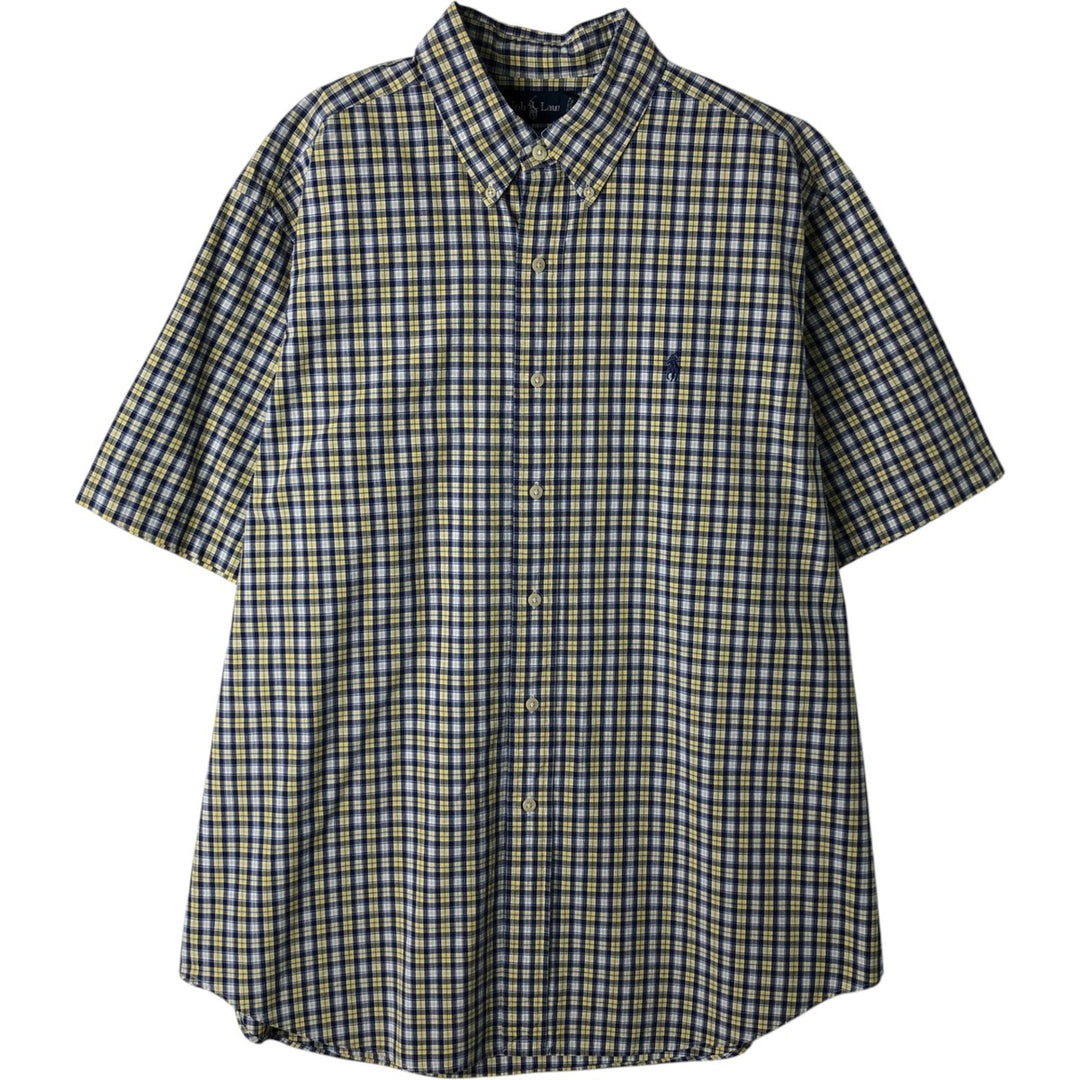 Ralph Lauren Classic Fit Short Sleeve Button Down Check Shirt Men's XL cotton navy blue type Vintage Second Hand