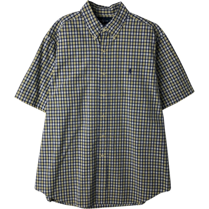 Ralph Lauren Classic Fit Short Sleeve Button Down Check Shirt Men's XL cotton navy blue type Vintage Second Hand