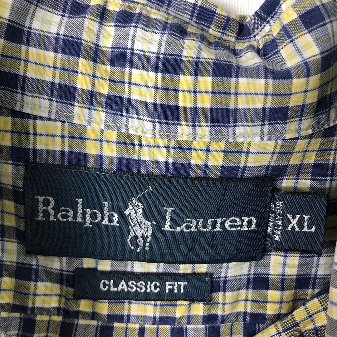 Ralph Lauren Classic Fit Short Sleeve Button Down Check Shirt Men's XL cotton navy blue type Vintage Second Hand