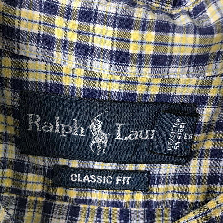 Ralph Lauren Classic Fit Short Sleeve Button Down Check Shirt Men's XL cotton navy blue type Vintage Second Hand