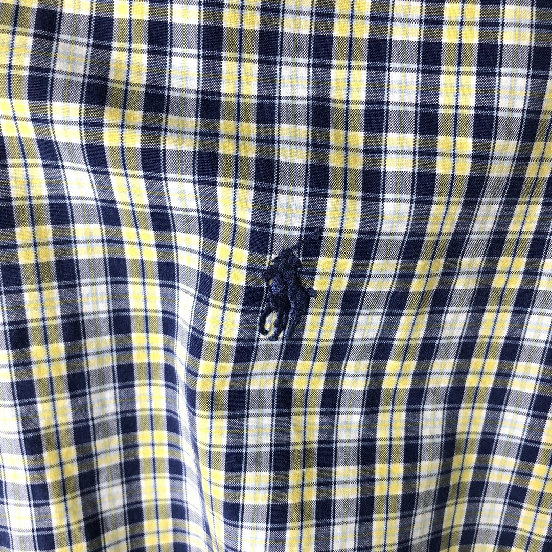 Ralph Lauren Classic Fit Short Sleeve Button Down Check Shirt Men's XL cotton navy blue type Vintage Second Hand