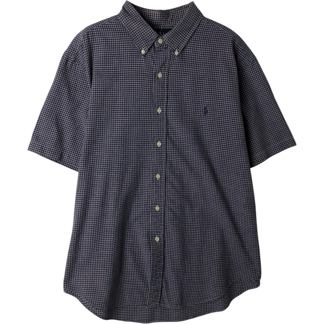 Ralph Lauren Classic Fit Short Sleeve Button Down Check Shirt Men's XL cotton navy blue type Vintage Second Hand
