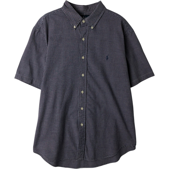 Ralph Lauren Classic Fit Short Sleeve Button Down Check Shirt Men's XL cotton navy blue type Vintage Second Hand