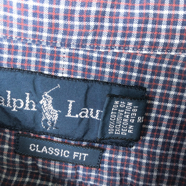Ralph Lauren Classic Fit Short Sleeve Button Down Check Shirt Men's XL cotton navy blue type Vintage Second Hand