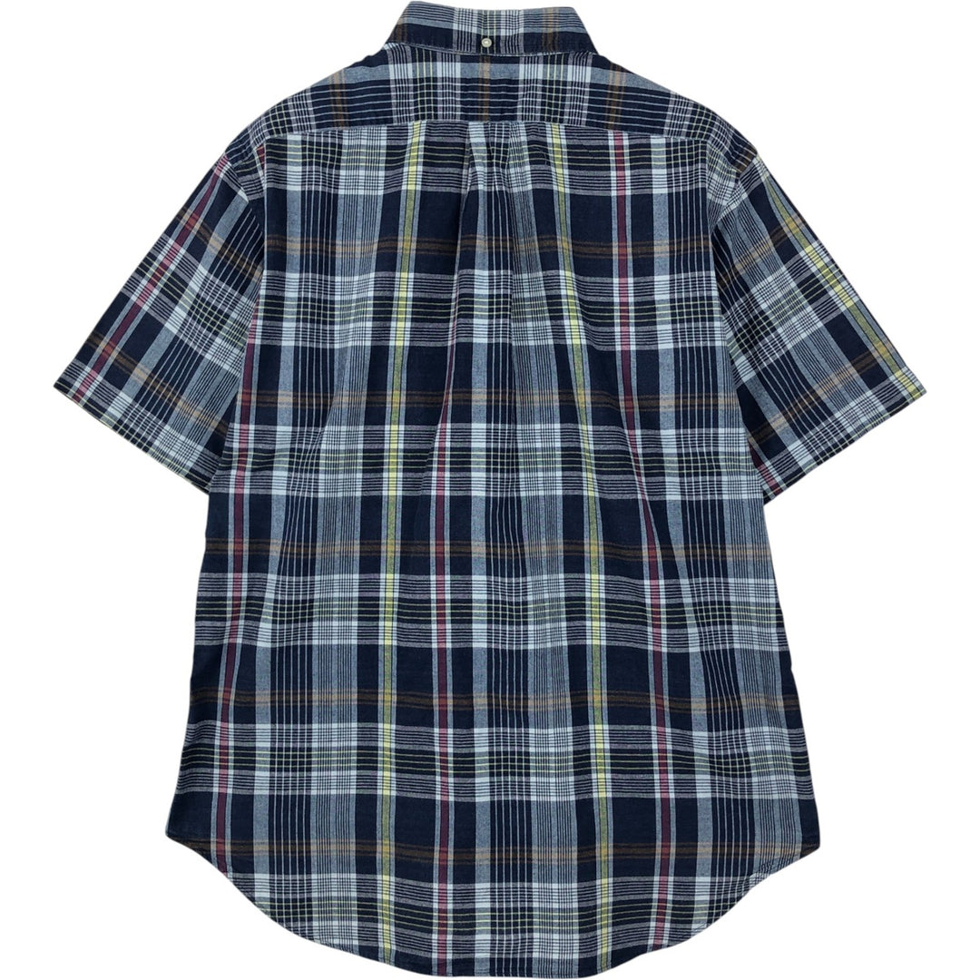 Ralph Lauren Classic Fit short sleeve button down check shirt, men's size M cotton navy blue type Vintage Second Hand
