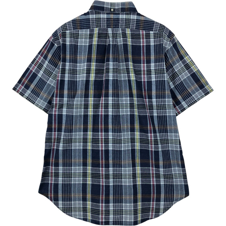 Ralph Lauren Classic Fit short sleeve button down check shirt, men's size M cotton navy blue type Vintage Second Hand